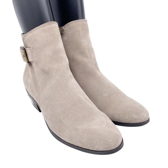 Blondo Women's Saddie Waterproof Buckle Heeled Ankle Boots Tan Suede Size 10 - Picture 1 of 13